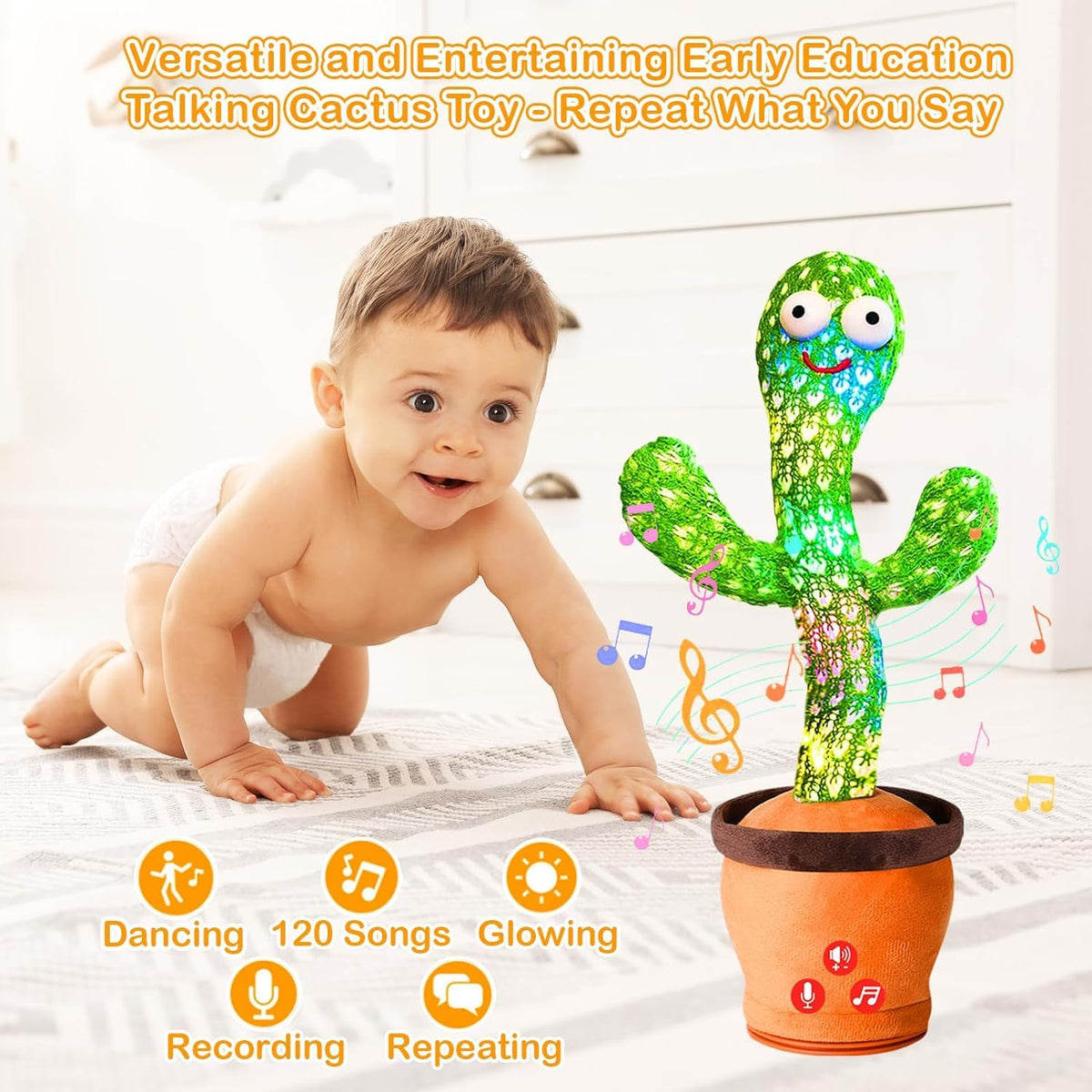 Kartclicks Rechargeable Talking and Dancing Cactus Toy with Voice Recording, Music & LED Lights